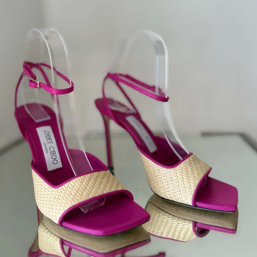Like new JIMMY CHOO Zula 100 leather-trimmed raffia sandals 36.5 $925